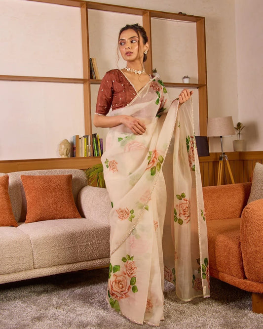 Blush Garden Hand-Painted Organza