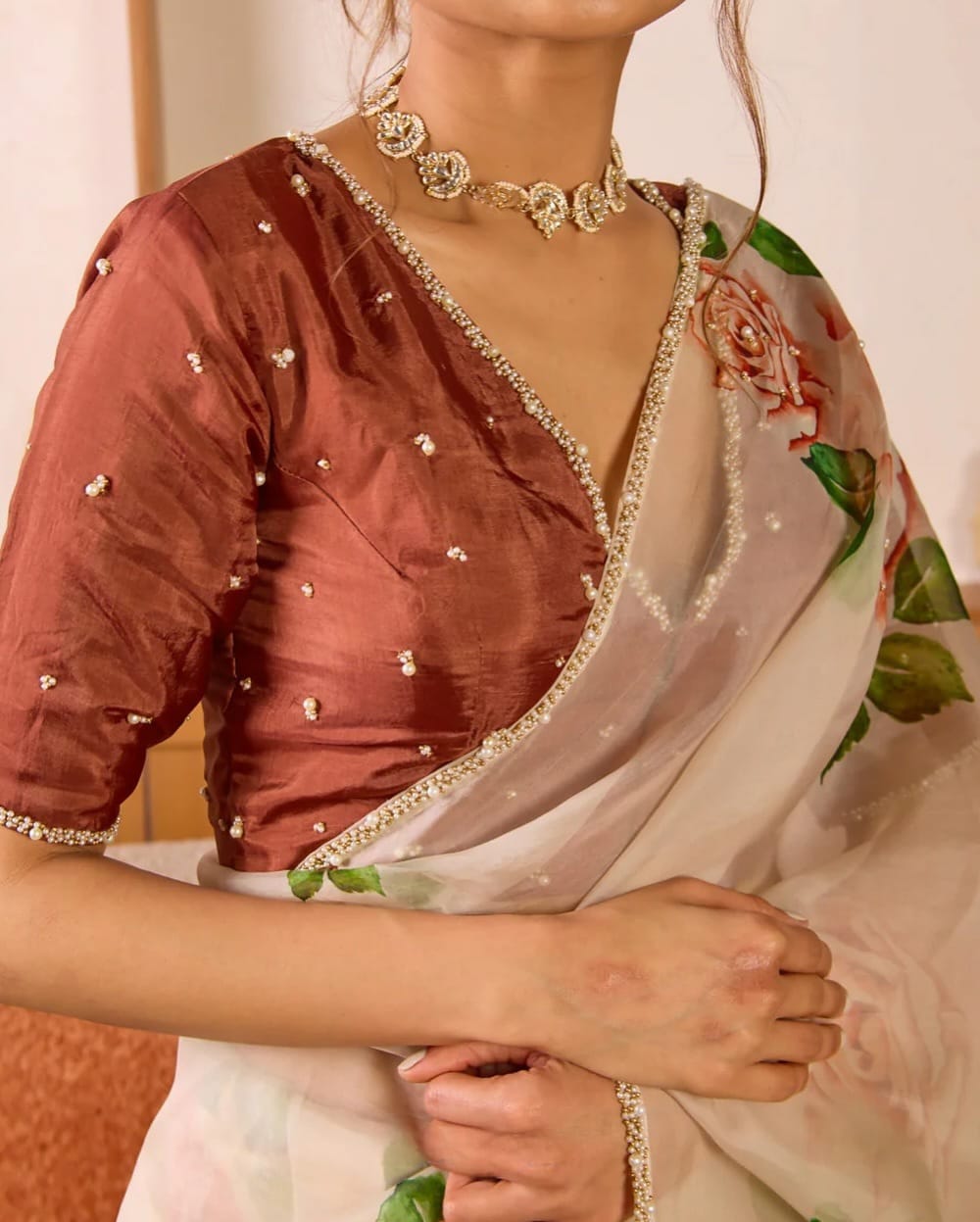 Blush Garden Hand-Painted Organza