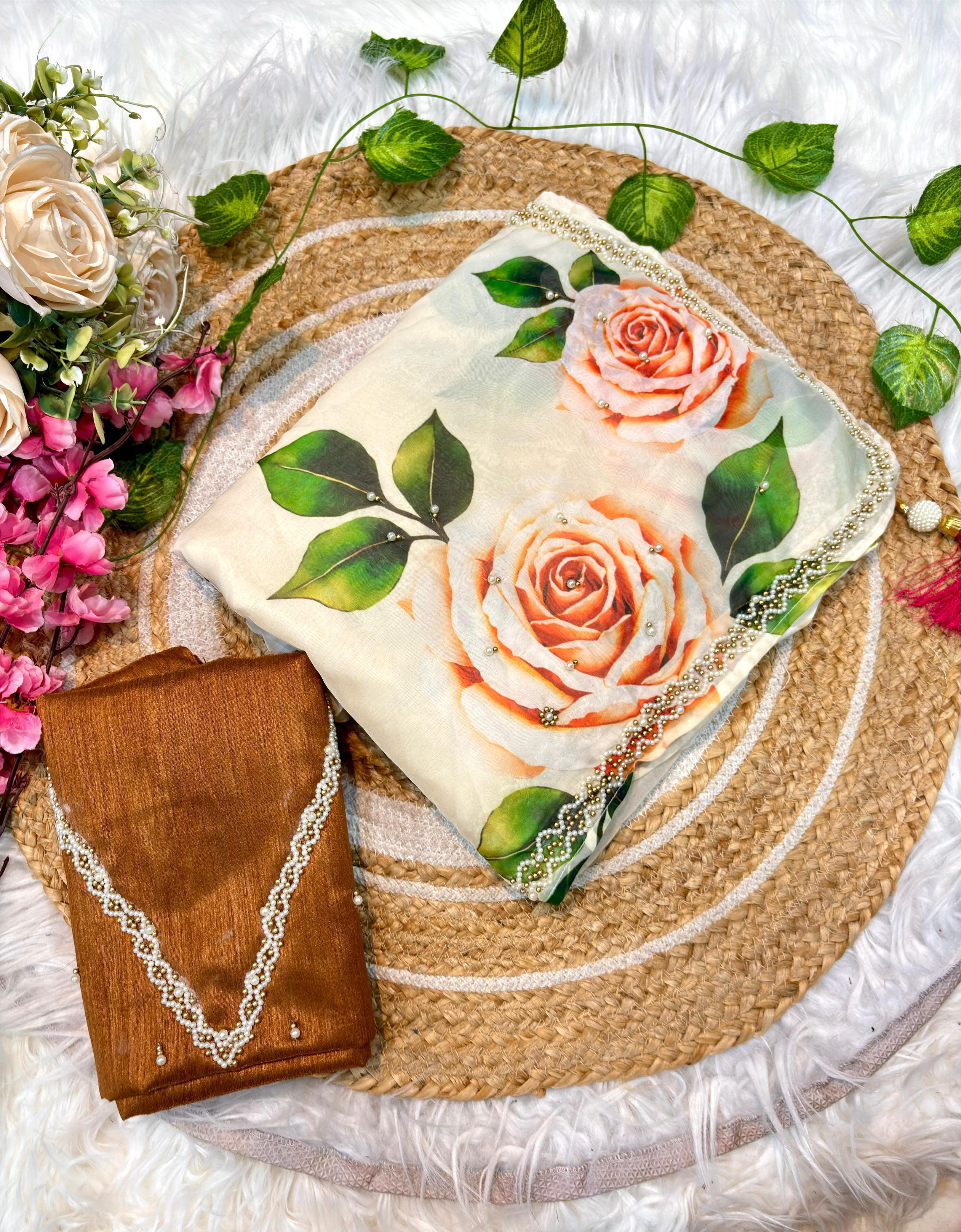Blush Garden Hand-Painted Organza