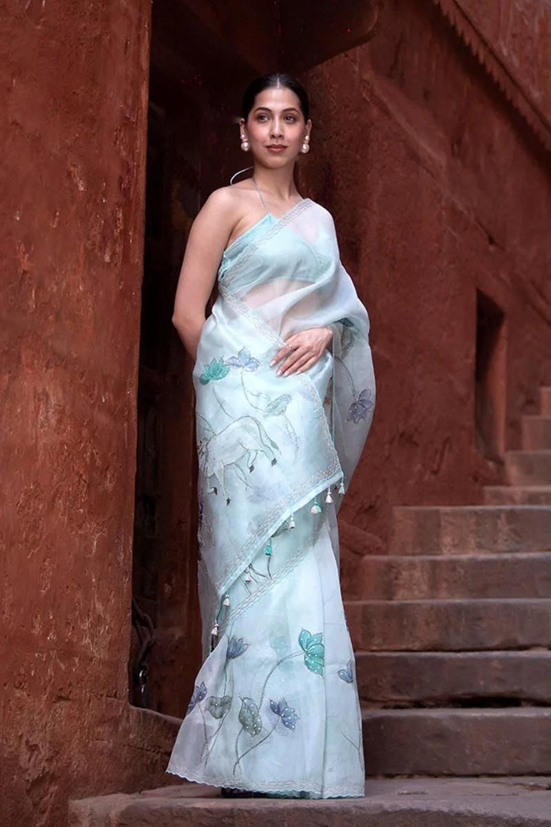 Ethereal Lotus Breeze Saree