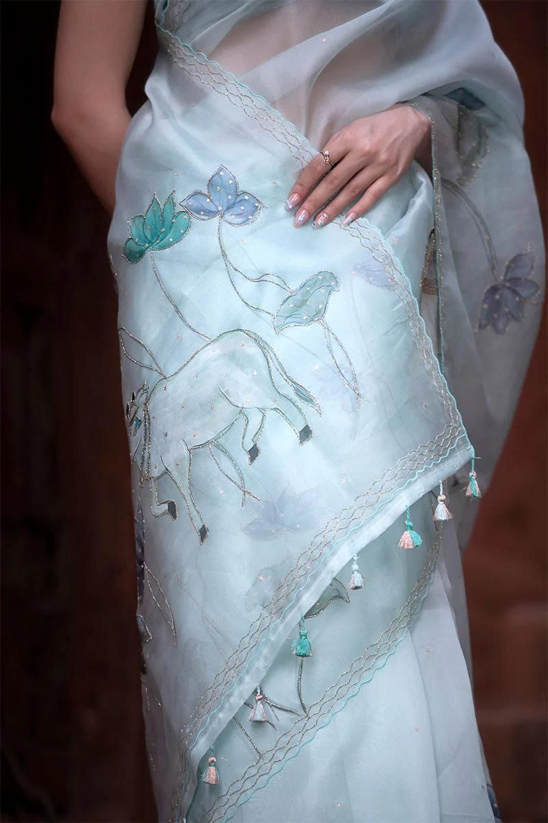 Ethereal Lotus Breeze Saree