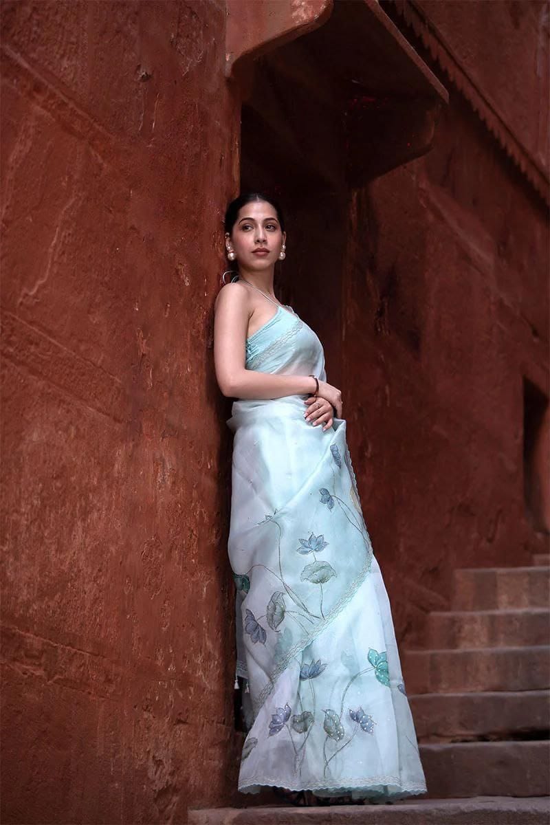 Ethereal Lotus Breeze Saree