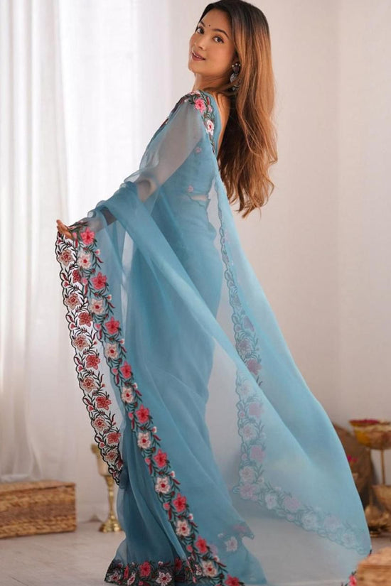 Elegant Floral Embroidered Saree
