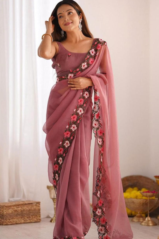 Elegant Floral Embroidered Saree
