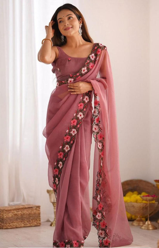 Elegant Floral Embroidered Saree