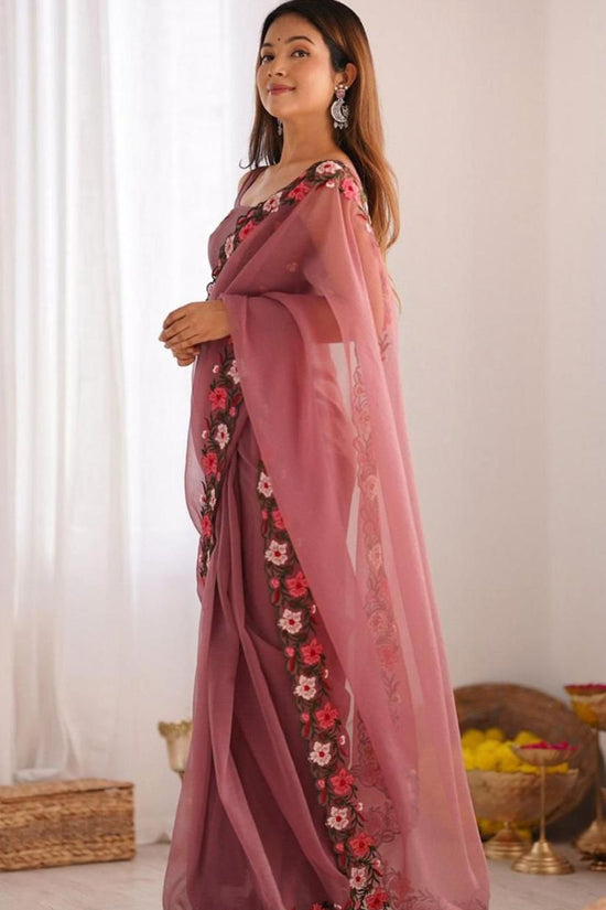 Elegant Floral Embroidered Saree