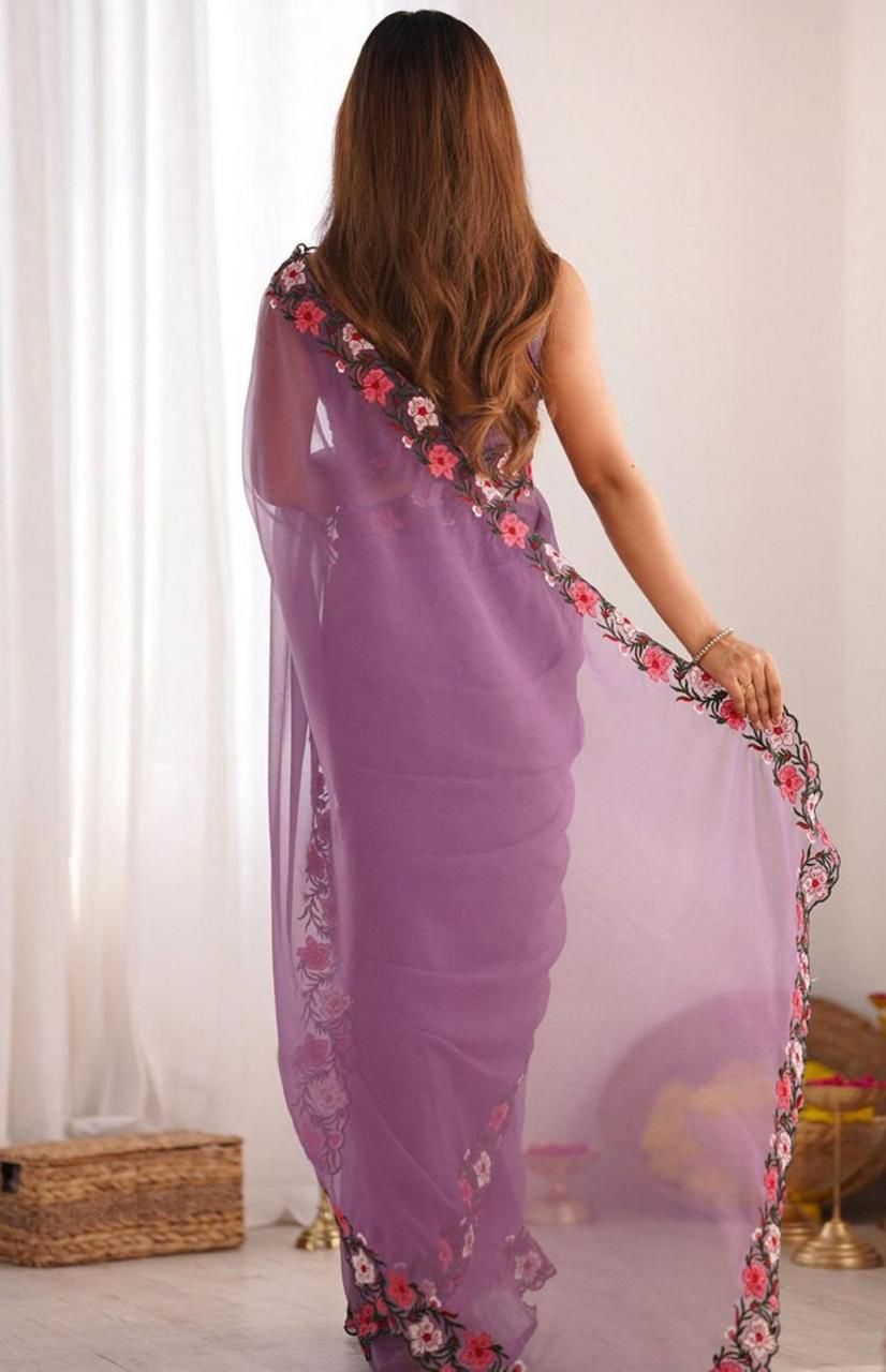 Elegant Floral Embroidered Saree