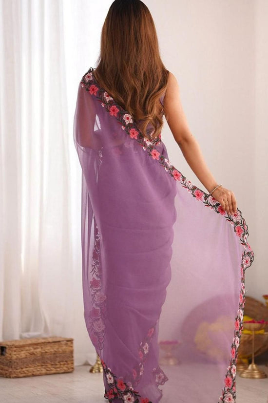 Elegant Floral Embroidered Saree