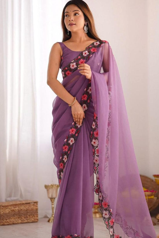 Elegant Floral Embroidered Saree