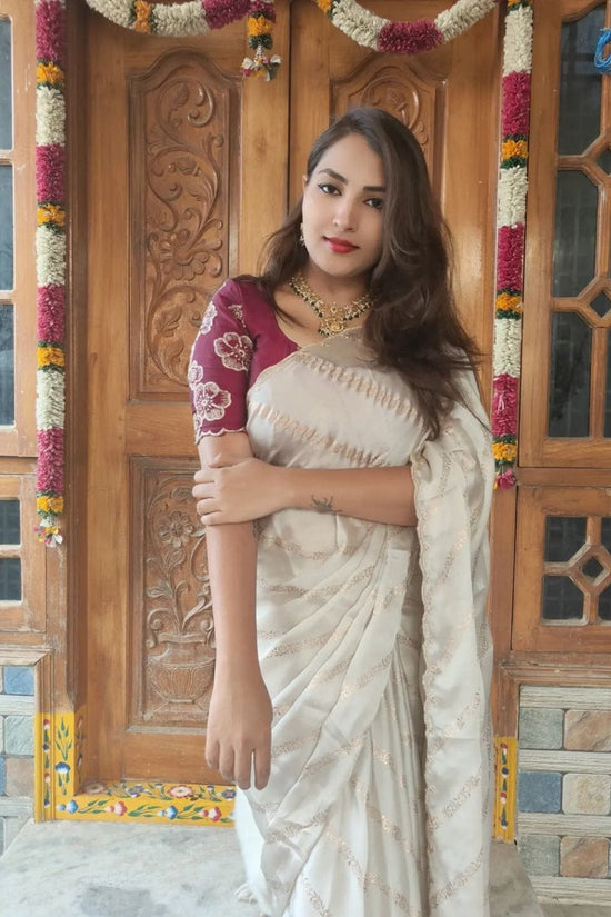 Classic Cream Gold Embroidered Saree