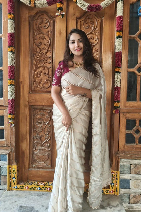 Classic Cream Gold Embroidered Saree