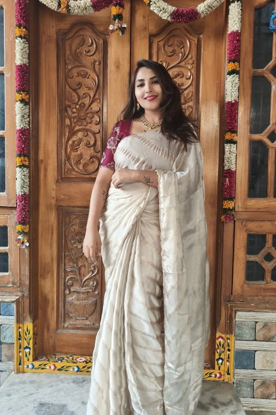 Classic Cream Gold Embroidered Saree