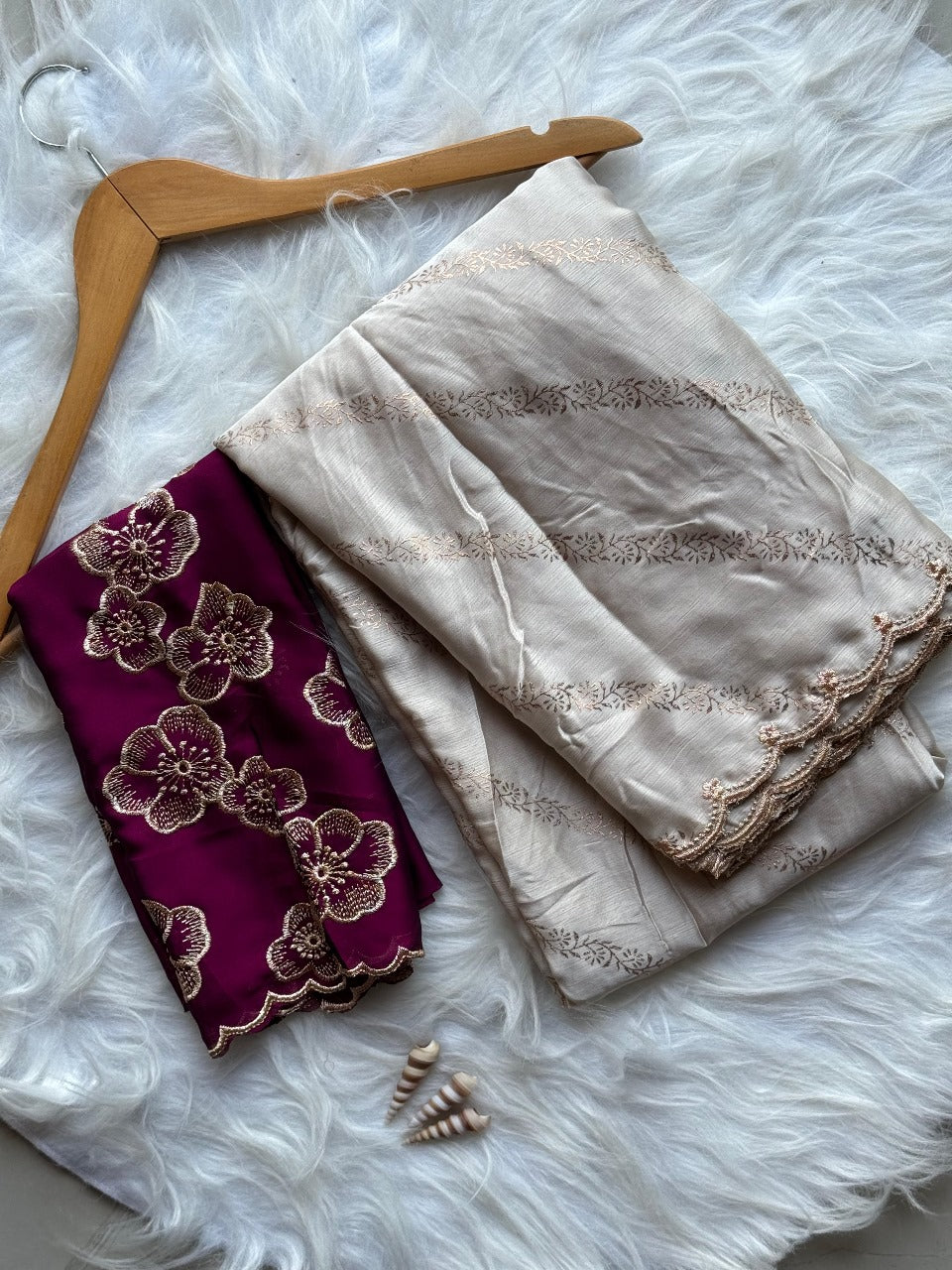 Classic Cream Gold Embroidered Saree