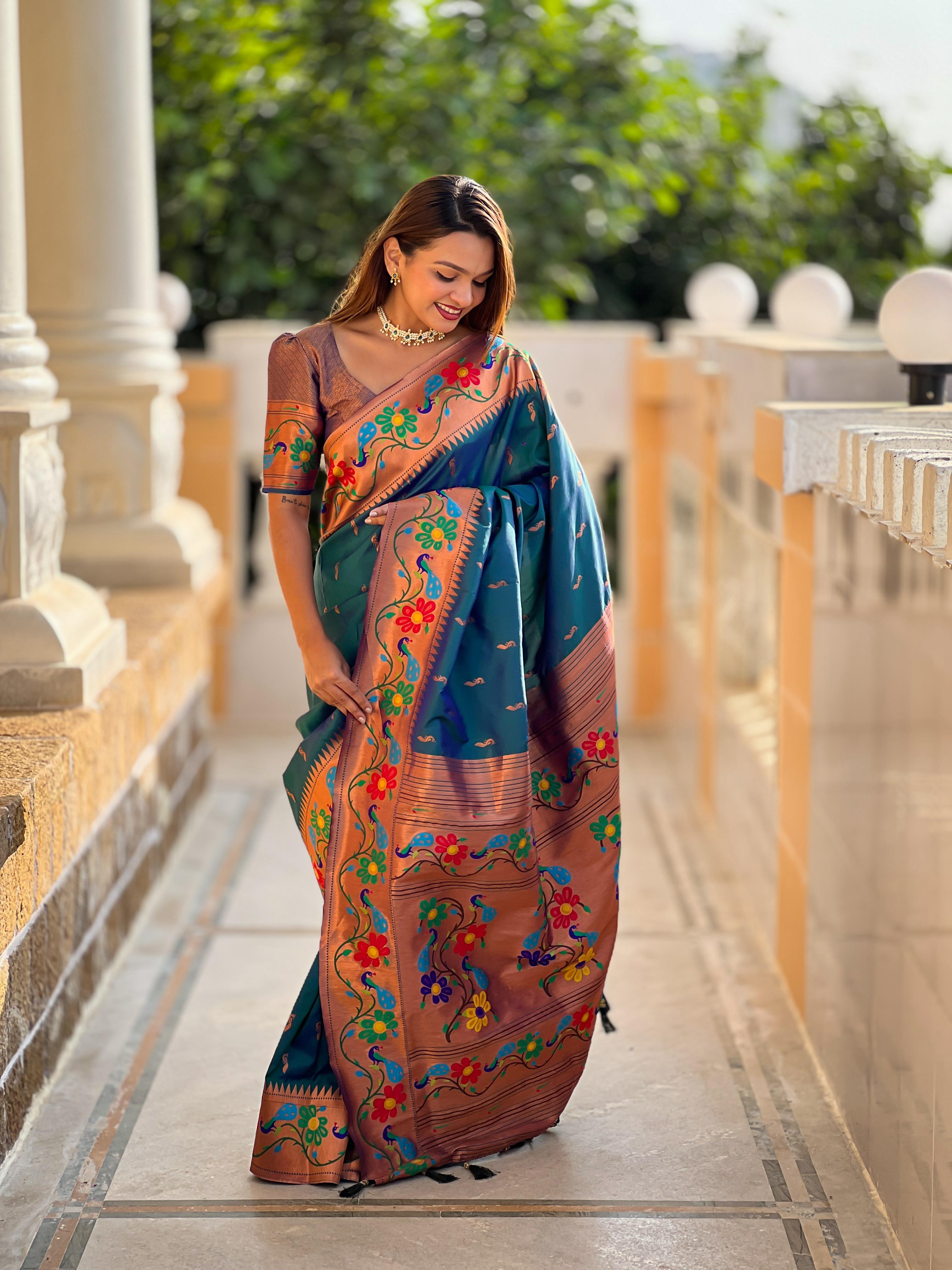 Majestic Floral Symphony Silk Saree