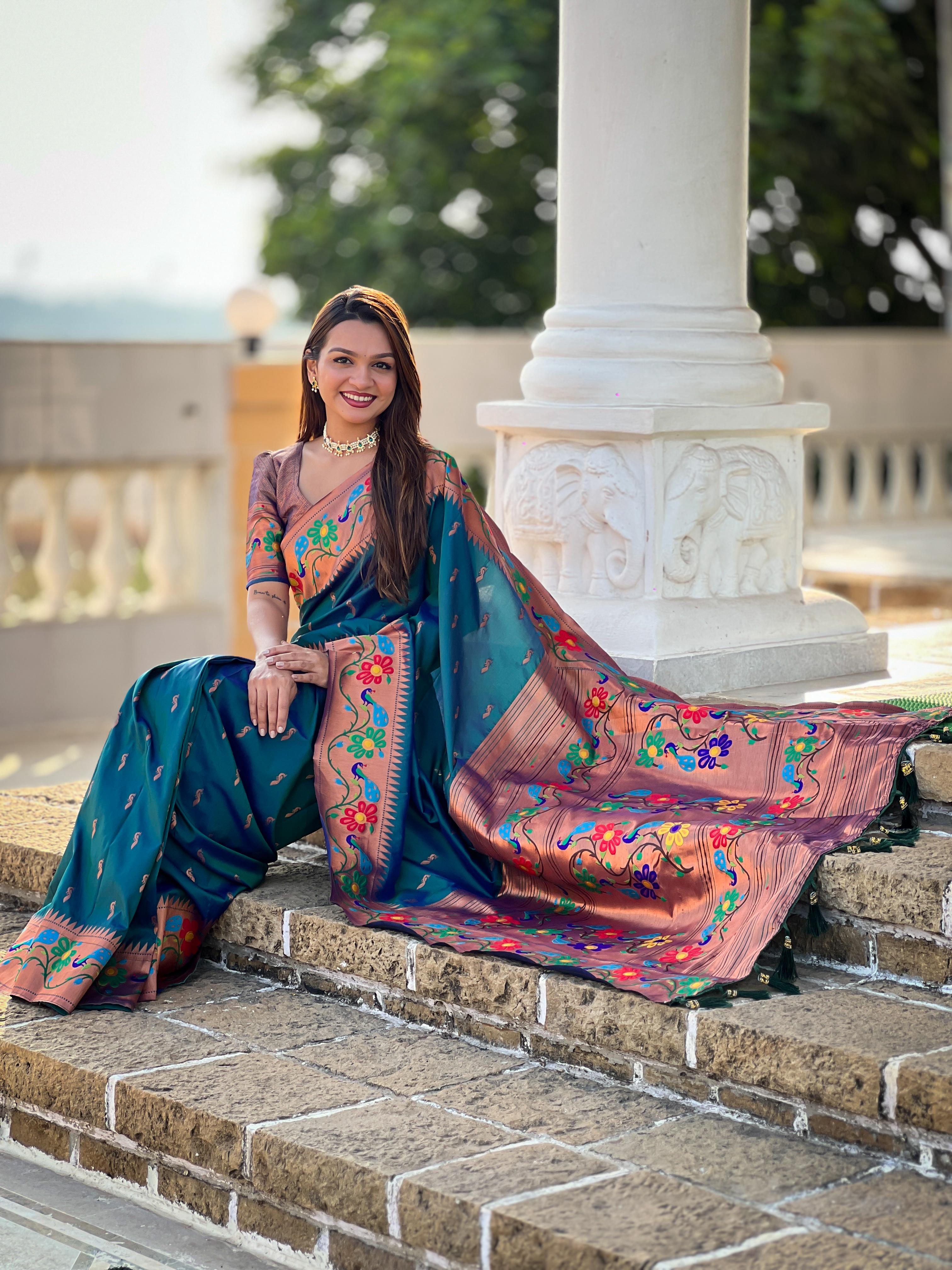Majestic Floral Symphony Silk Saree