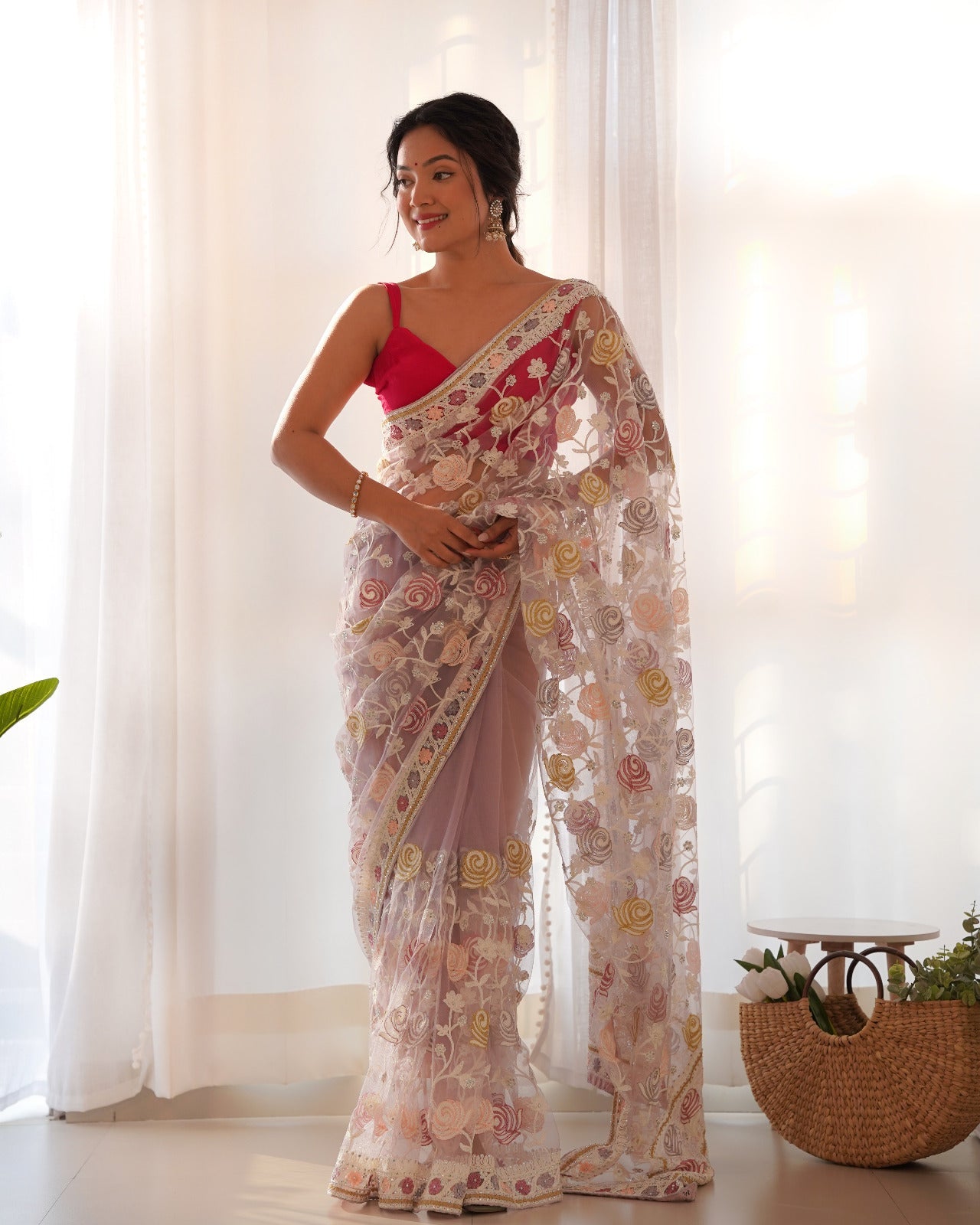 Whispering Blooms Net Embroidered
