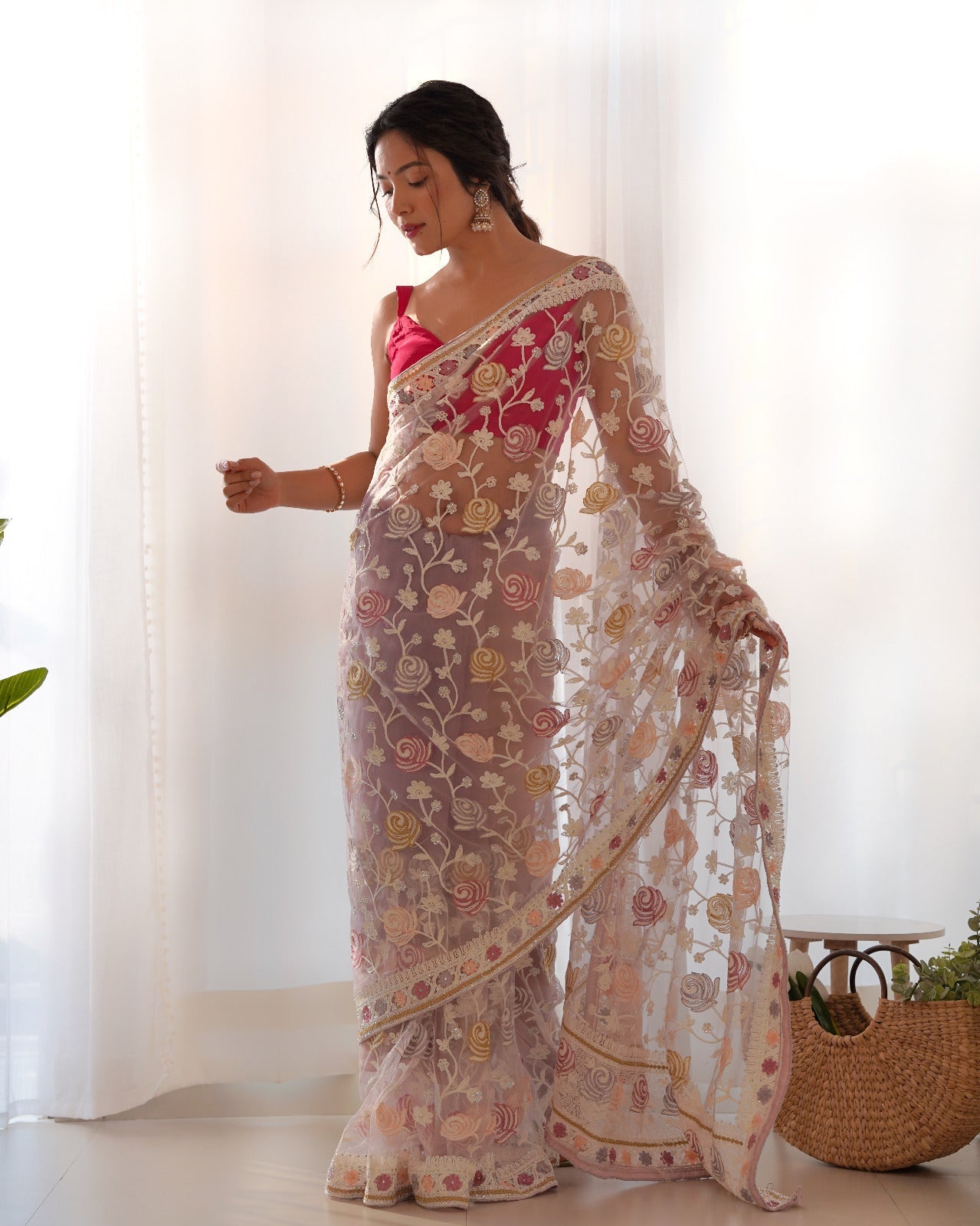Whispering Blooms Net Embroidered