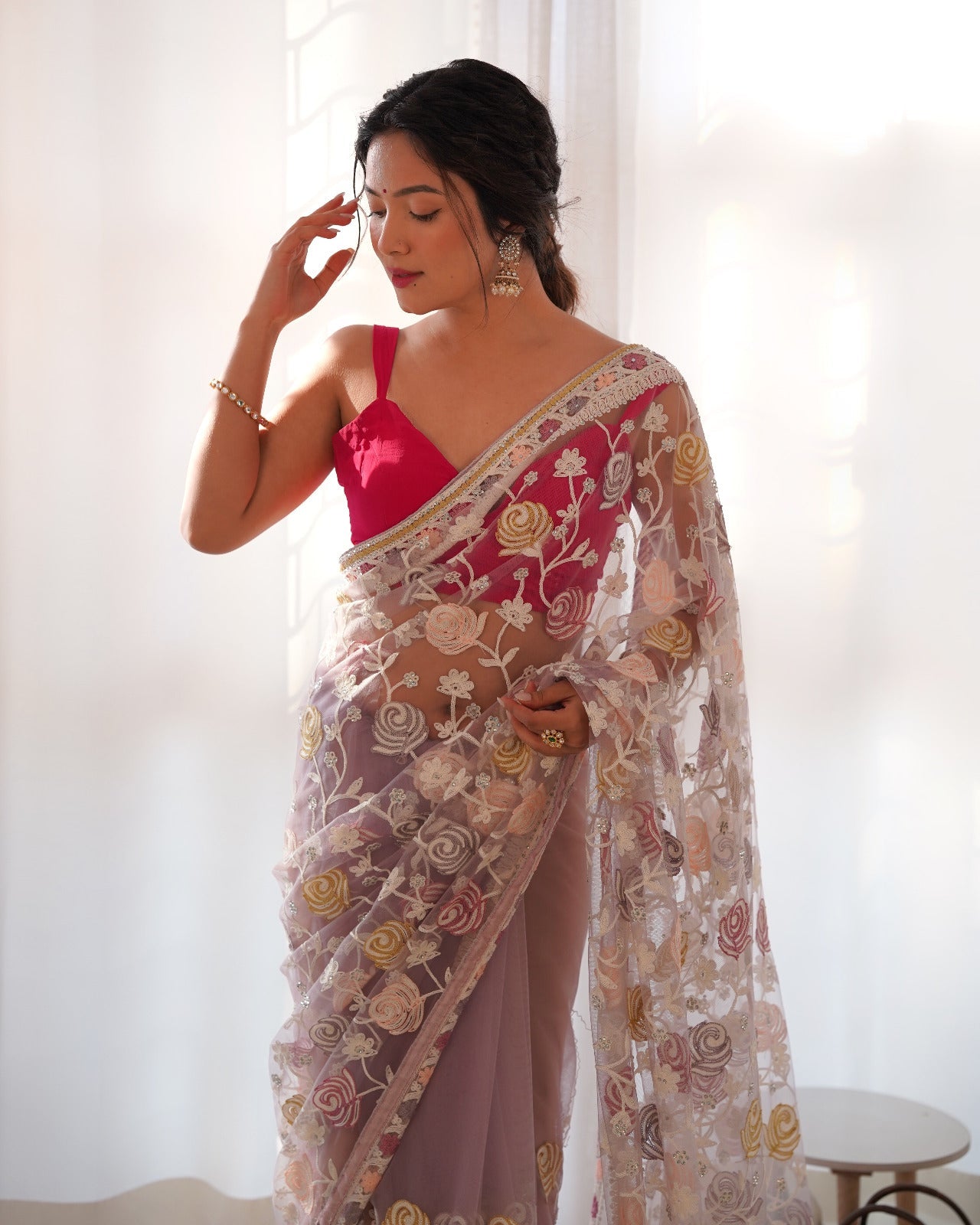 Whispering Blooms Net Embroidered
