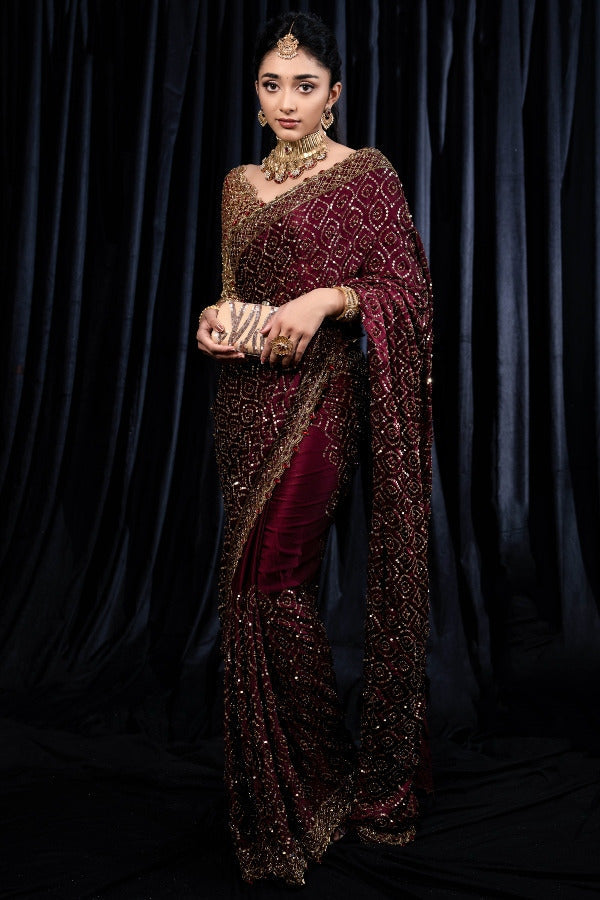 Eternal Grace Maroon Georgette Saree