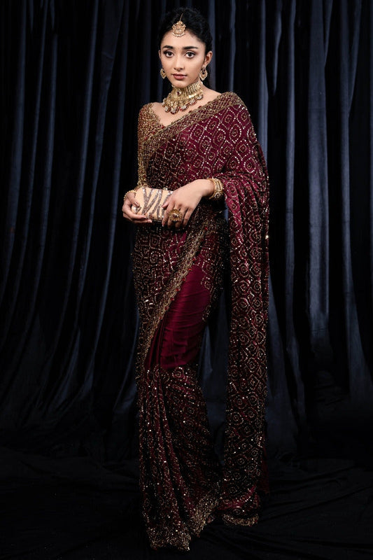 Eternal Grace Maroon Georgette Saree