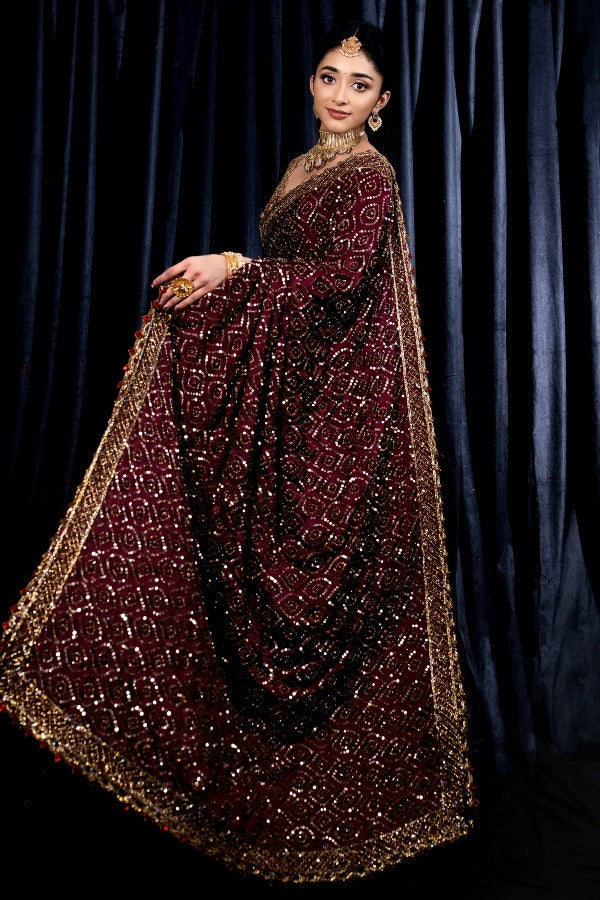 Eternal Grace Maroon Georgette Saree