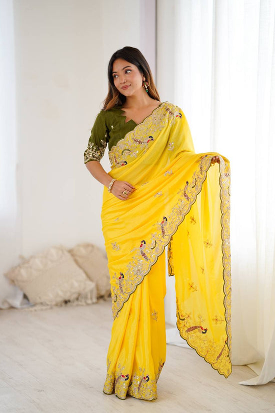 Golden Petals Embroidered Saree
