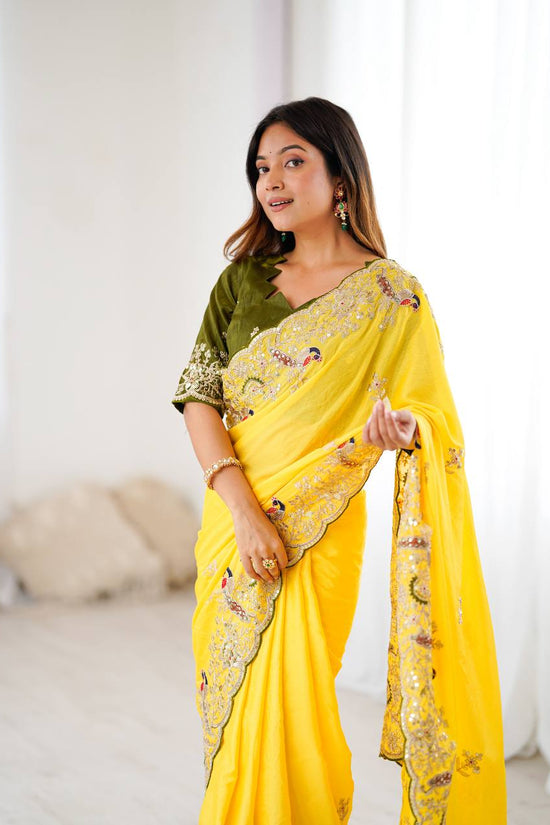 Golden Petals Embroidered Saree