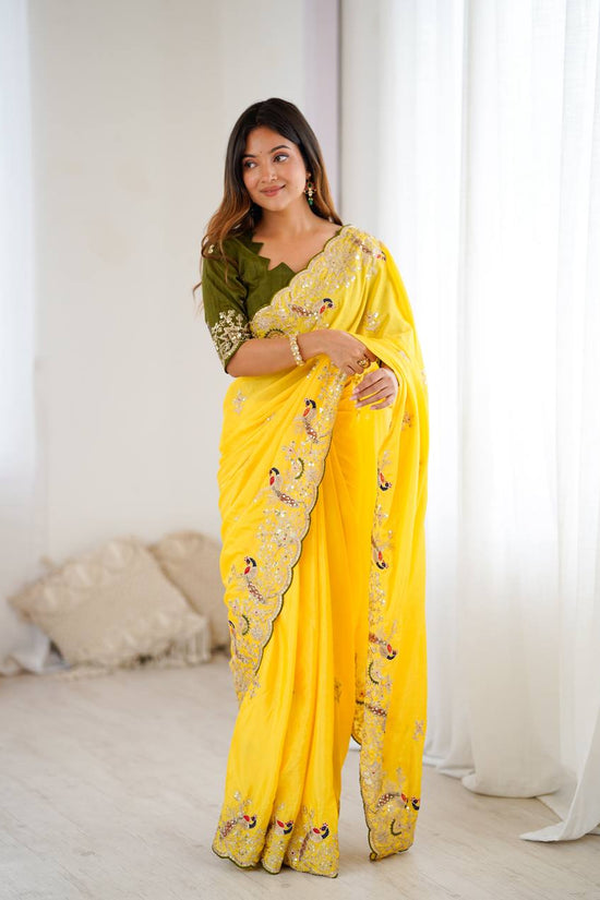 Golden Petals Embroidered Saree