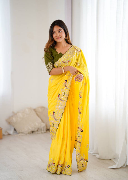 Golden Petals Embroidered Saree