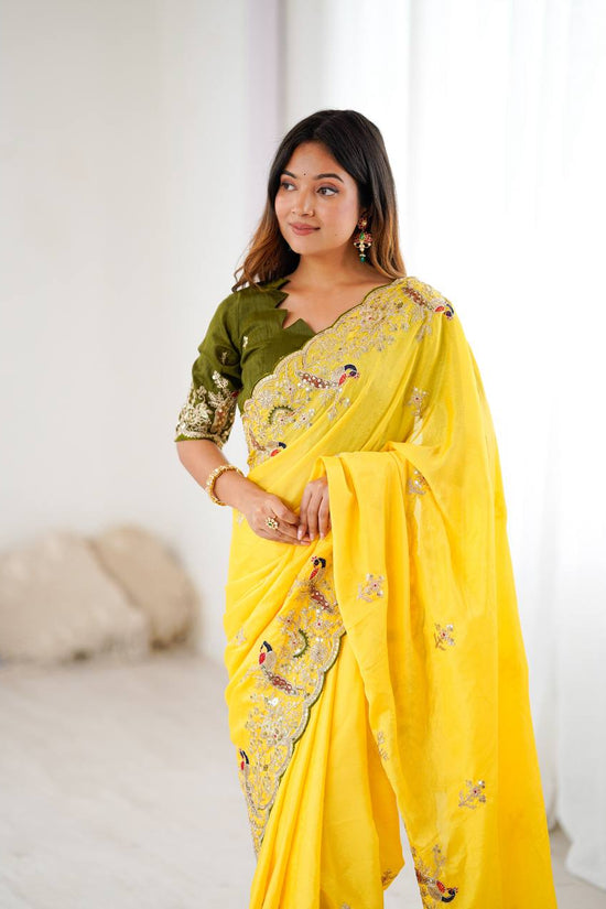 Golden Petals Embroidered Saree