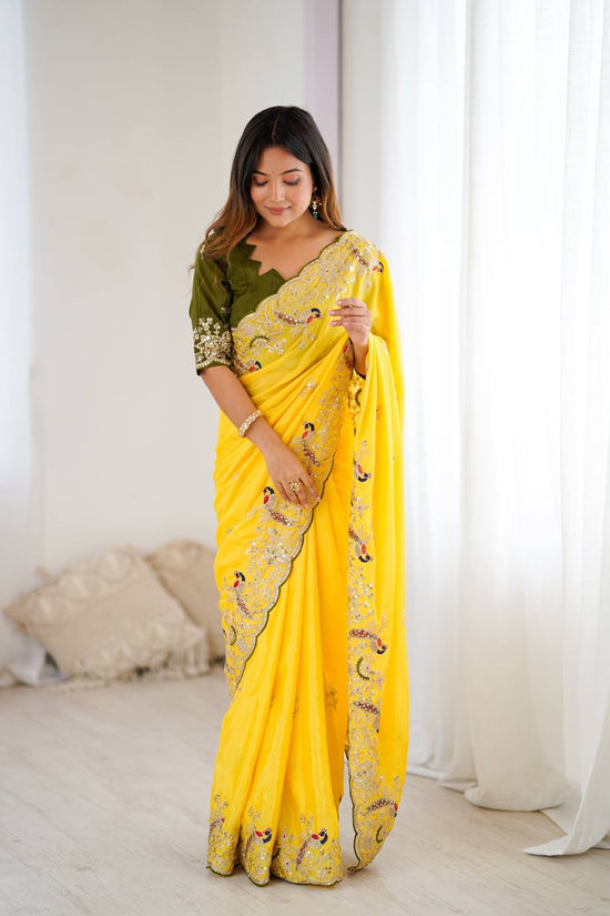 Golden Petals Embroidered Saree