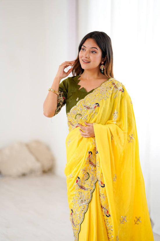 Golden Petals Embroidered Saree