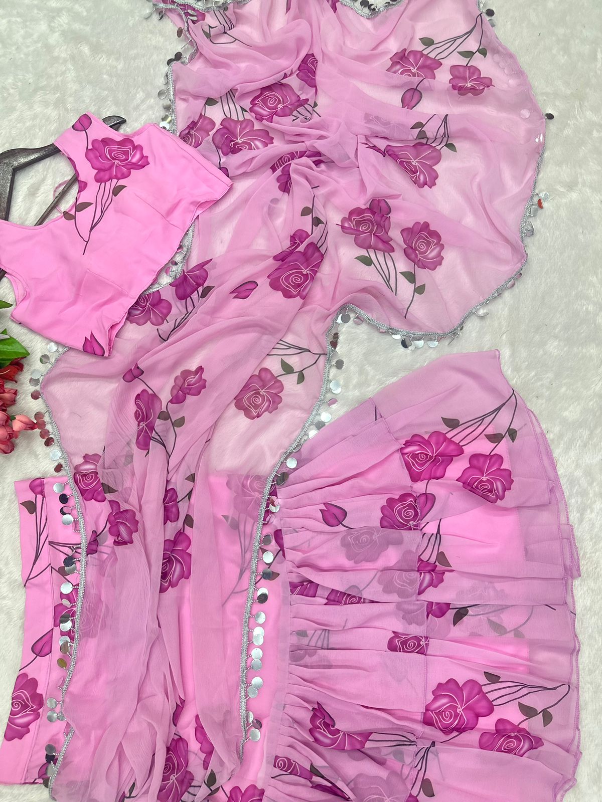 Petal Symphony In Printed Organza
