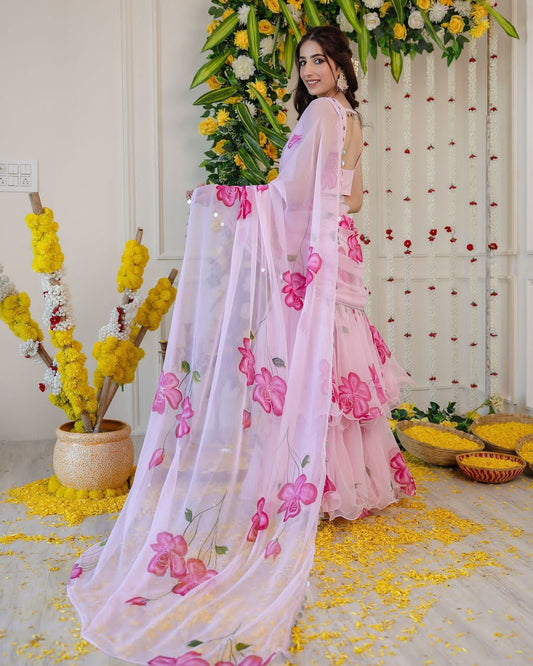 Petal Symphony In Printed Organza