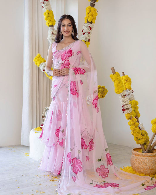 Petal Symphony In Printed Organza