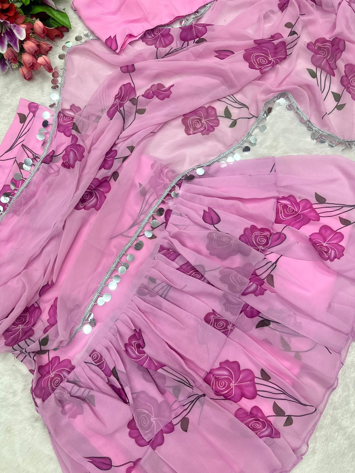 Petal Symphony In Printed Organza