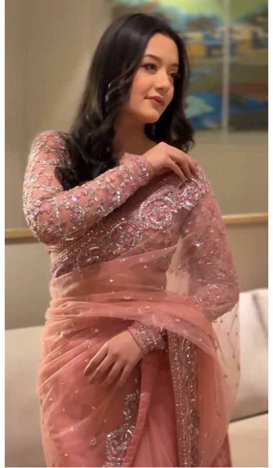 Ethereal Blush Sparkle Saree