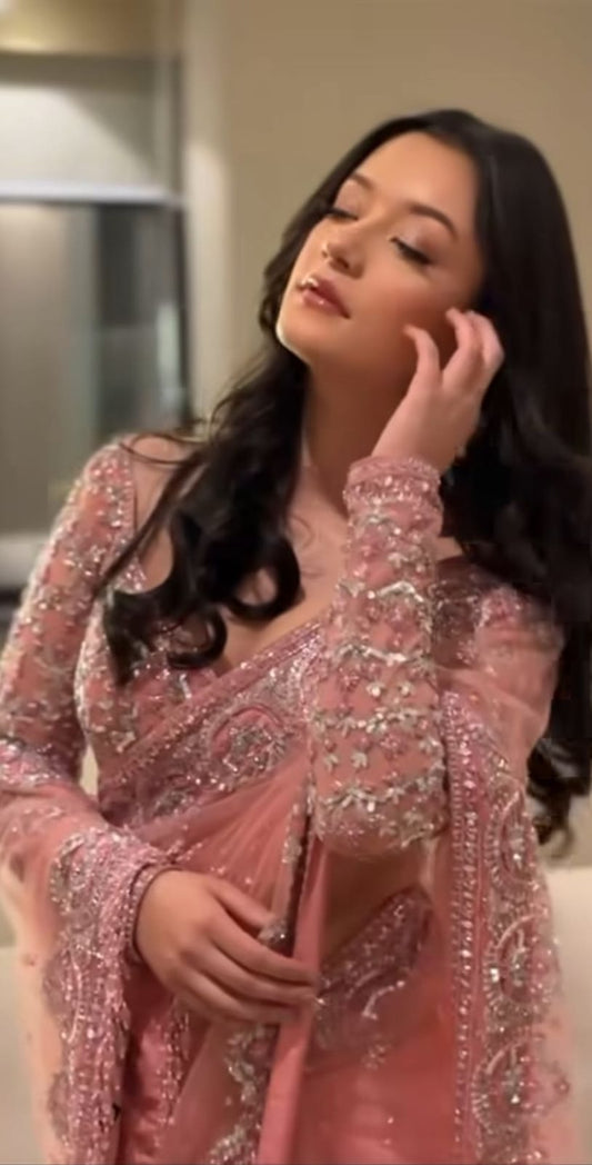 Ethereal Blush Sparkle Saree