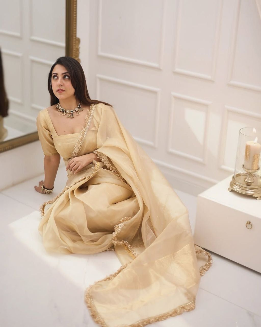 Golden Whisper Organza Saree