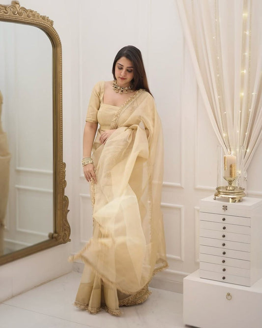 Golden Whisper Organza Saree