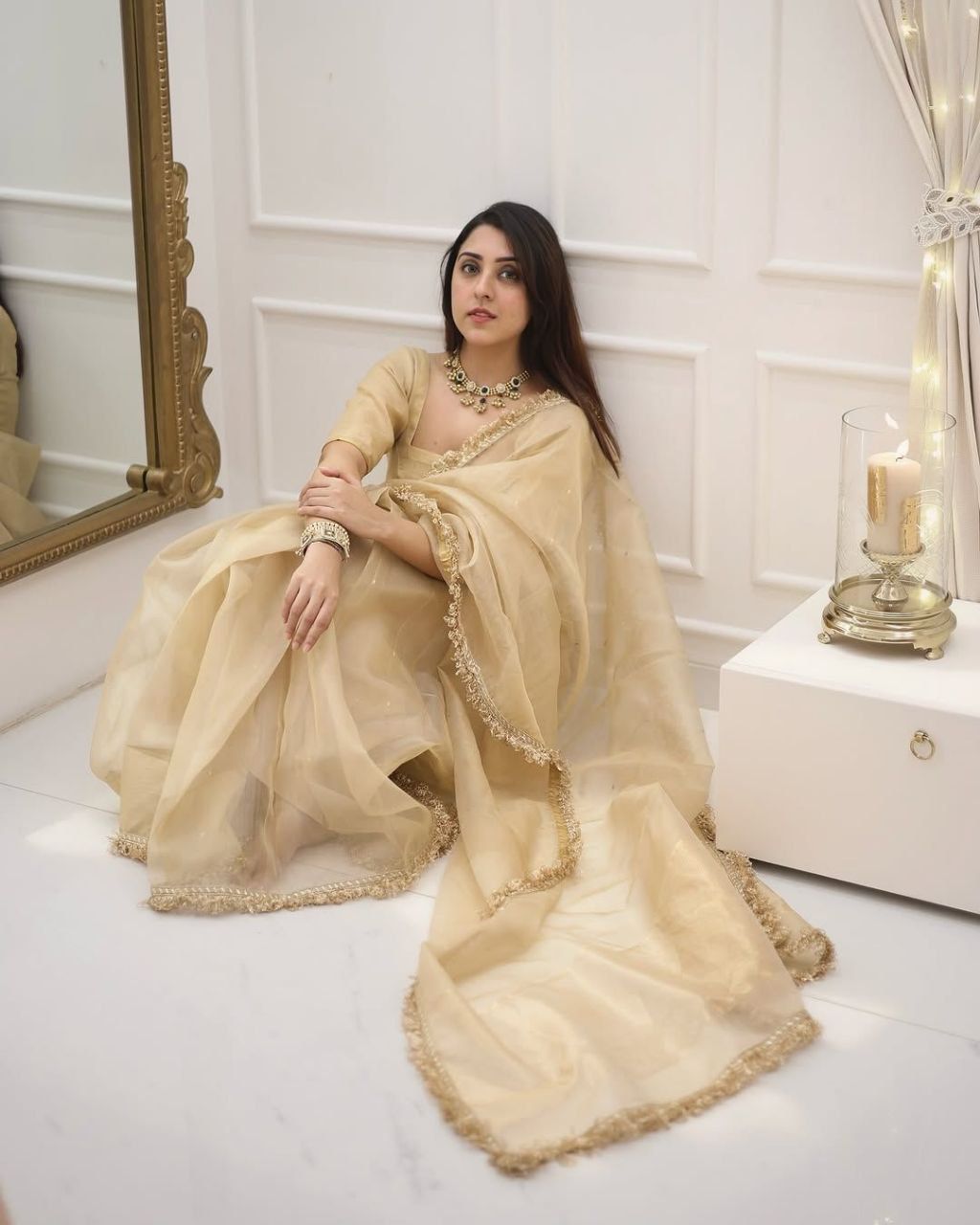 Golden Whisper Organza Saree