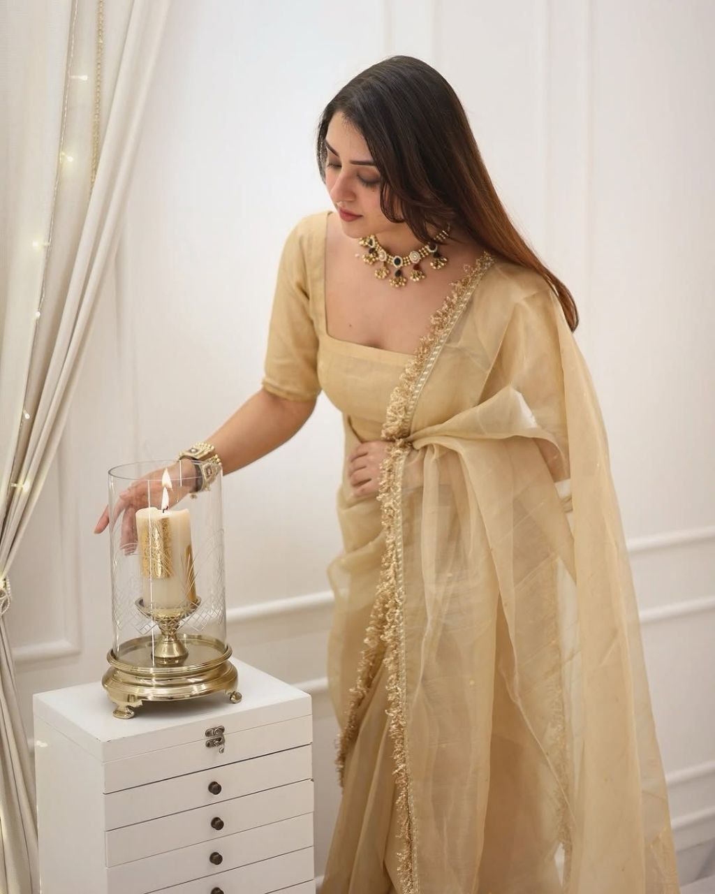 Golden Whisper Organza Saree