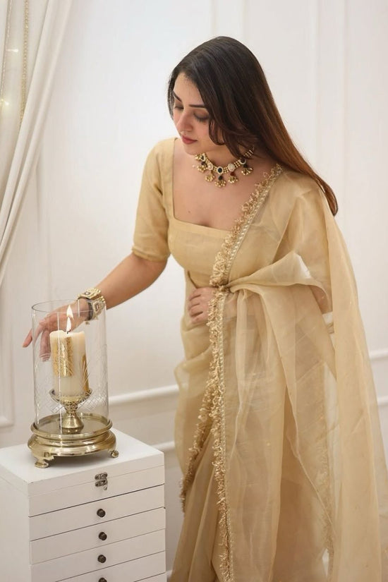 Golden Whisper Organza Saree