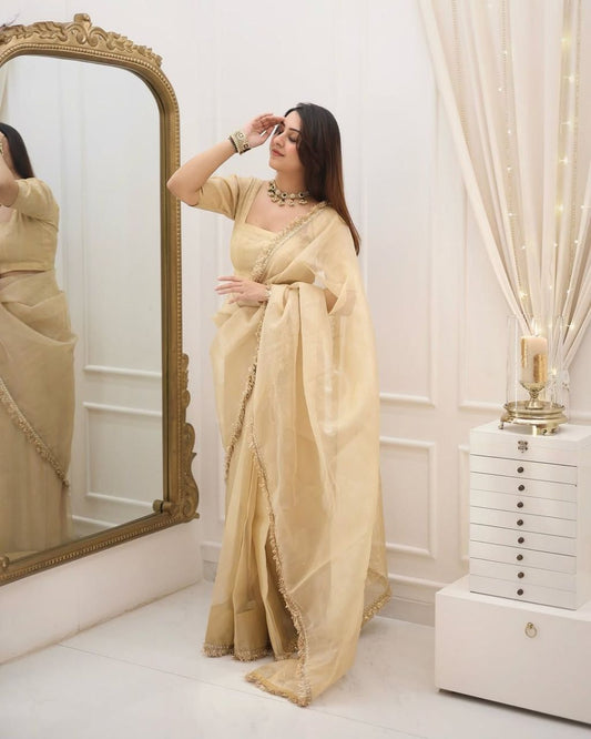 Golden Whisper Organza Saree
